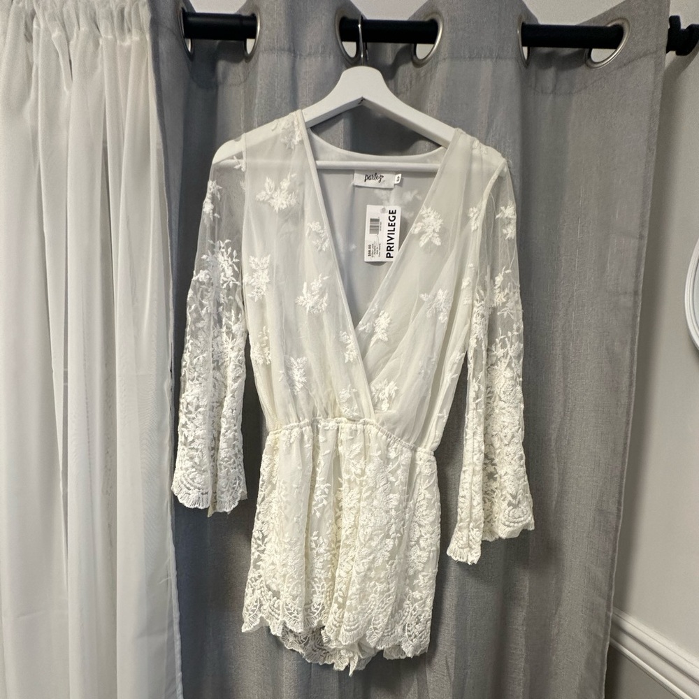 White Lace Romper with Floral Embroidery Romper